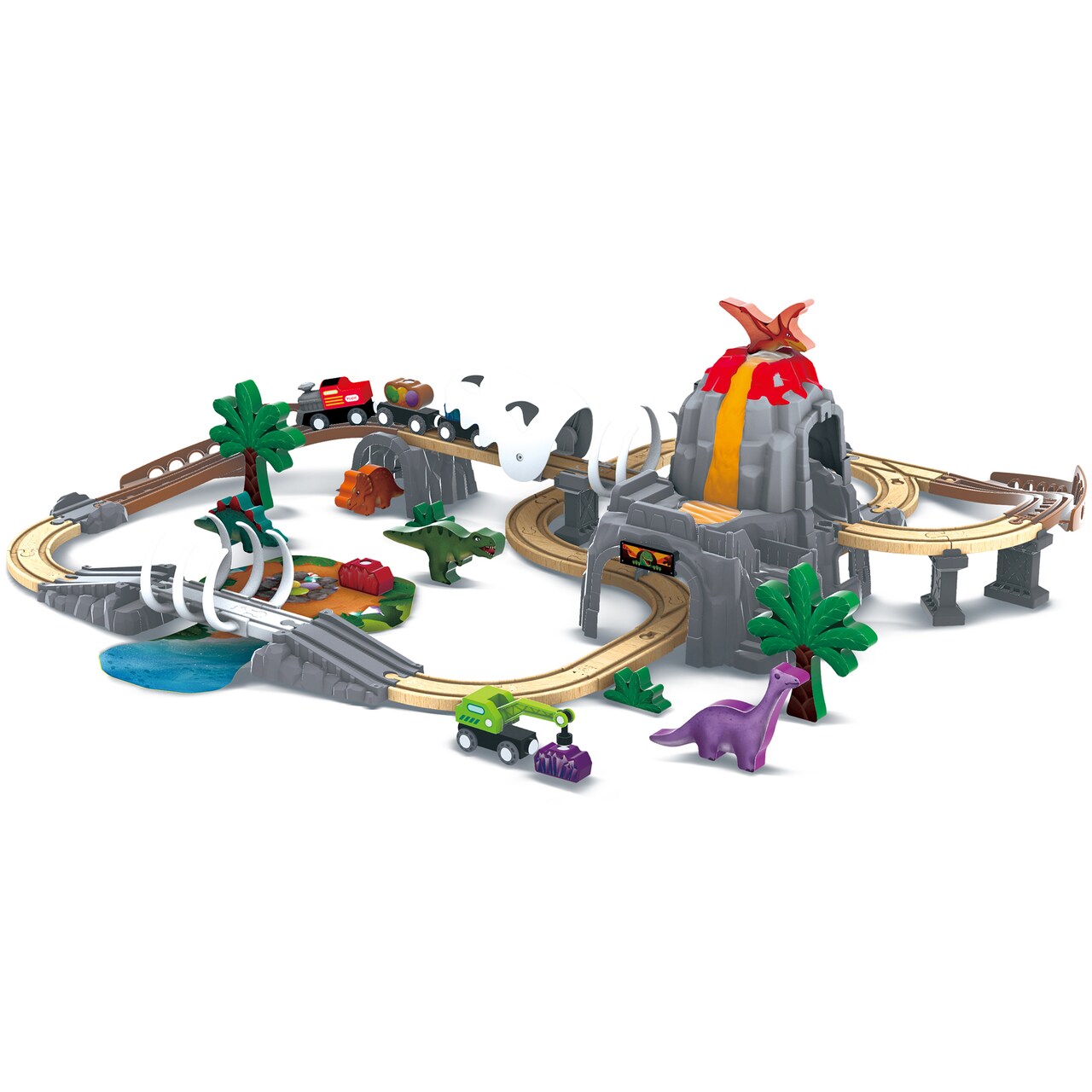 Hape: Dinosaur Railway Adventure Set - 61pc Train Playset, Glow-In-The-Dark, Sound Effects, Dino Figures, Prehistoric Railway Toy Set, Kids Ages 3+